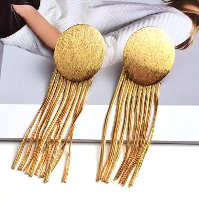 China New Arrival Long Trendy Gold Metal Tassel Earrings Statement Fashion Jewelry Chain Accessories For Women Wholesale for sale