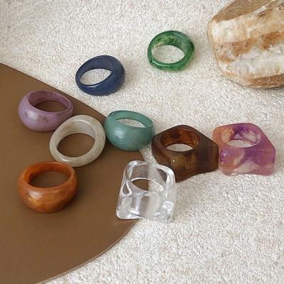 China 2021 New Environmentally Friendly Colored Transparent Acrylic Pattern Ring Resin Tortoise Rings Irregular Marble Jewelry For Women Girls for sale