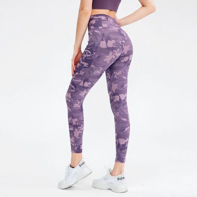 China Breathable ladies tight yoga pants sports fitness hip-lifting pants double-sided bare skin-friendly high camouflage printing feeling for sale