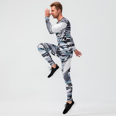 China Wholesale-Breathable Elastic Training Suit Quick-drying Suit Men's Sportswear Autumn And Winter Top Sports Long-sleeved Two-piece Suit for sale