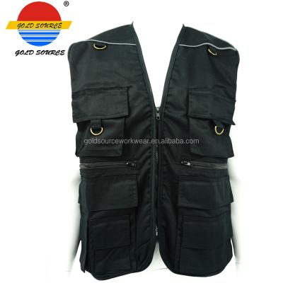 China Plus Size Men's Black Backyard Safari Photographic Cargo Vest Workwear Hunting Vest With Multi Functional Pockets for sale