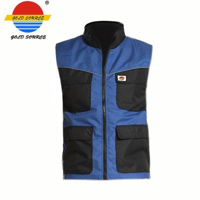 China Blue Cotton High Collar Work Wear Vest With Deep Oxford Pockets for sale