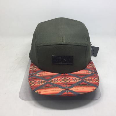 China JOINT custom logo camp hat, leather patch custom logo with printing brim cotton camp hat for sale