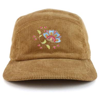 China COMMON Custom Camp Hat Flat Brim Embroidery 5 Panel Corduroy Camp Hat for sale