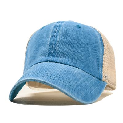 China COMMON Tucker Hats Blank 6 Panel Hat Trucker Distressed Mesh Baseball Cap Washed Cotton Trucker Hat for sale