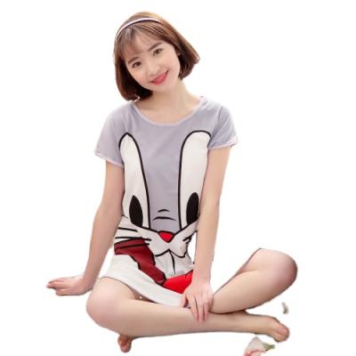 China QUICK DRY milk silk nightgown cartoon sleeve shorts summer simple side printed lovely nightgown for sale