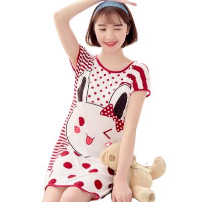 China QUICK DRY milk silk nightgown cartoon sleeve shorts summer simple side printed lovely nightgown for sale