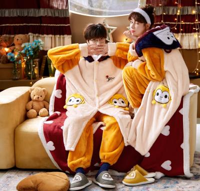 China Couples QUICK DRY pajamas set autumn and winter zodiac cartoon pajamas female plush thickened couple home wear two-piece set for sale