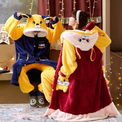 China Couples QUICK DRY pajamas set autumn and winter zodiac cartoon pajamas female plush thickened couple home wear two-piece set for sale