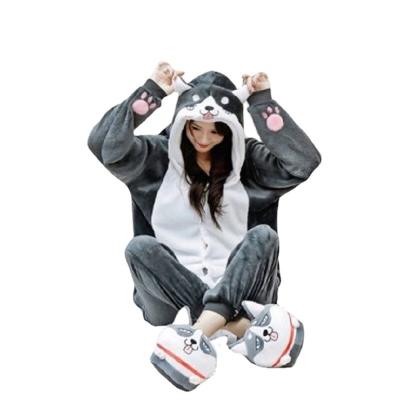 China QUICK DRY Male Bing Autumn And Winter Ao Flannel And Cork-like One-Piece Pajamas Home Couples Clothes Cartoon Husky Animal Dog Female Chai for sale