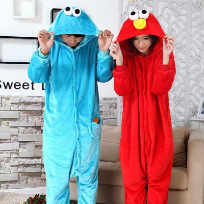 China QUICK DRY home clothes Sesame Street lovers men and women flannel autumn and winter one-piece pajamas blue red cartoon animals for sale