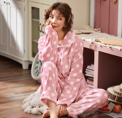 China 2021 QUICK DRY autumn and winter flannel pajamas student girls draw velvet home suit suit pink coral women's pajamas for sale