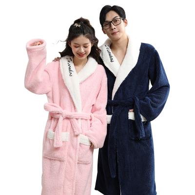 China QUICK DRY coral nightgown long plush velvet thickened men's and women's printed couple nightgown winter flannel nightgown for sale