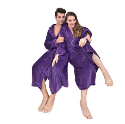 China Home Service Residence Pajamas Robe Morning Robe Men's Long Flannel Bathrobe Autumn Winter Men's QUICK DRY Hotel Nightgown Women's Bathrobe for sale