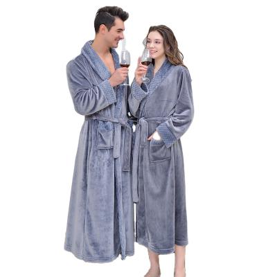 China Home Service Residence Pajamas Robe Morning Robe Men's Long Flannel Bathrobe Autumn Winter Men's QUICK DRY Hotel Nightgown Women's Bathrobe for sale