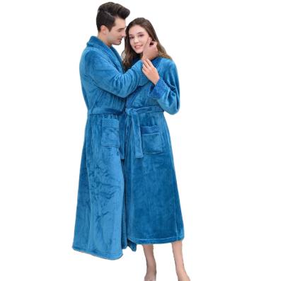 China Home Service Residence Pajamas Robe Morning Robe Men's Long Flannel Bathrobe Autumn Winter Men's QUICK DRY Hotel Nightgown Women's Bathrobe for sale