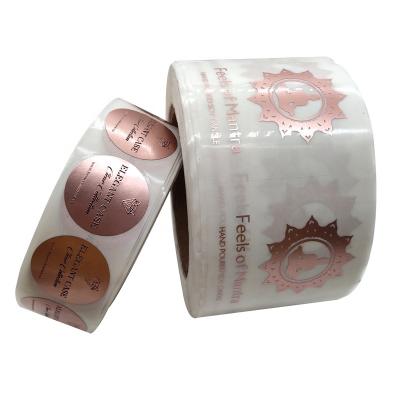 China Waterproof Vinyl Sticker Printing Roll Rose Gold Foil Logo Custom Stickers for sale