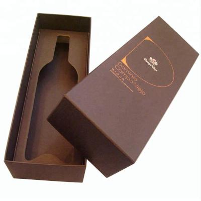 China Recycled Materials Gold Foil Stamping And Debossed Cardboard Wine Bottle Packaging Box With Cardboard Insert for sale