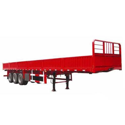 China Truck Trailer China 13m 3 Axle 60 Ton Flatbed Fender Cargo Semi Trailer With Side Wall for sale