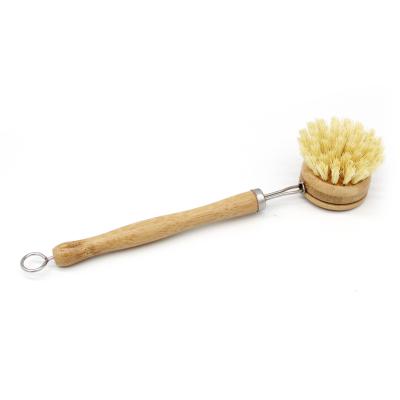 China Sustainable 100% Natural Vegetable Bristle Kitchen Bamboo Cleaning Brush With Handle for sale