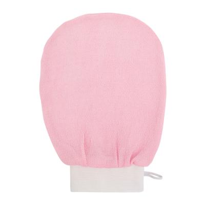 China Exfoliating Gloves 150D 250D Wholesale Natural Silk Viscose Matiral Pink Amazon Exfoliating Gloves Custom Logo In Stock for sale