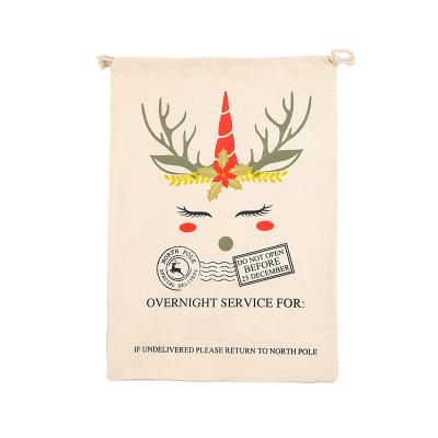 China Eco-Friendly And Reusable Canvas Santa Bags Natural Christmas Drawstring Santa Bags Large Decoration For Christmas Gifts Wrapping for sale