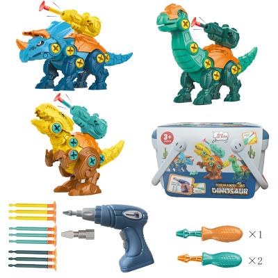 China Improve Child's Manual Ability Amazon 3 IN 1 Collected Dinosaur Toys With Electric Drill Shooting Game Building Building Disassemble Dinosaur For Kids for sale