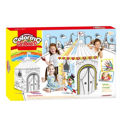 China Handmade Paper Princess House DIY Toy Amazon Hot Educational Colorful 3D Building Large Doodle Cardboard Kids Tents Drawing Indoor Theater House for sale