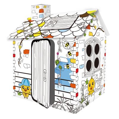 China DIY Cardboard Painting Playhouse Doodle Drawing 3D Room Coloring DIY Tent Children's Room Coloring Cardboard Game Room Indoor Large Toys for sale