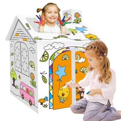 China DIY Cardboard Painting DIY Puzzle Toys Playhouse Doodle Drawing House Cardboard Kids Tents Indoor Outdoor Coloring Indoor Toy for sale