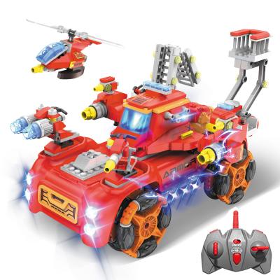 China RC Model 1:16 Scale Emergency Rescue Fire Vehicle 5 Channel Rod 414 PCS Building Block Remote Control Car For Kids for sale