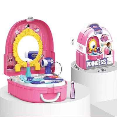 China Pretend Play Toy Set Popular Princess Hair Dresser Simulation Make Up Set Educational Plastic Diy Backpack Playhouse Toys For Girls for sale