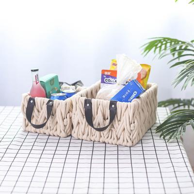 China Viable Hot Selling Woven Single Basket Cotton Solid Color Amazon Storage Basket Three-Piece Square Rope Storage Woven Basket for sale