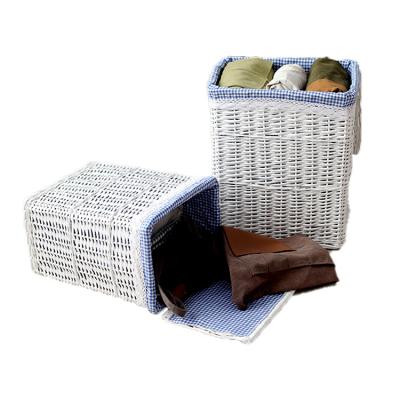 China Sustainable Wholesale Blue Wicker Laundry Storage Basket Low MOQ Lined Home Organizer Storage Basket for sale