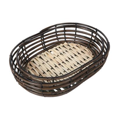 China Sustainable New Design Round Hollow Out Basket Rattan Plastic Storage Basket Ironing Board Iron Wire Combination With Baskets for sale