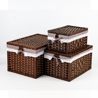 China Factory direct sale viable cheap woven storage basket black storage basket woven basket with lid for sale