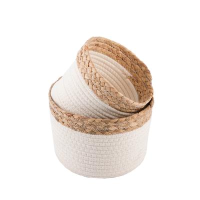 China Dropshipping Wholesale Viable Cotton Rope Storage Bag Soft Handmade Home Finished Changing Basket Toy Cotton Rope Basket for sale