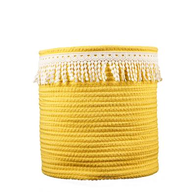 China Direct Selling Large Viable Foldable Laundry Hamper Bathroom Clothes Storage Cotton Rope Basket Woven Storage Basket for sale