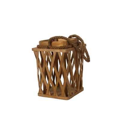 China Art Unique Cheap Price Exquisite Modern Ornament Home Decoration Easter Brown Candlestick Holder Excellent Handmade Works Wooden Lantern for sale