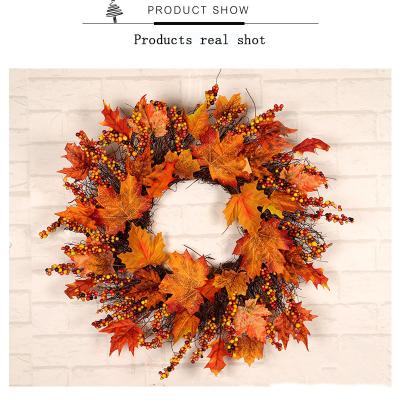 China Backdrops Spring Maple Leaf Jewelry Thanksgiving Wreath For Front Door Hair Wreath Garland Maple Leaf Wreath for sale