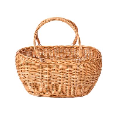 China Europe Natural Supermarket Wicker Hand Held Shopping Baskets Brown Hand Woven Willow Basket Gift Basket With Two Side Removable Handle for sale