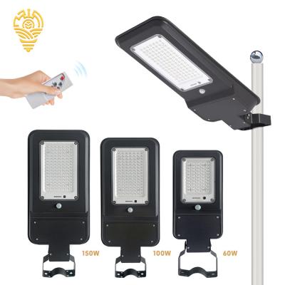 China High quality 60watt 100watt 150watt solar ROAD remote control waterproof street light led all in one street light for sale