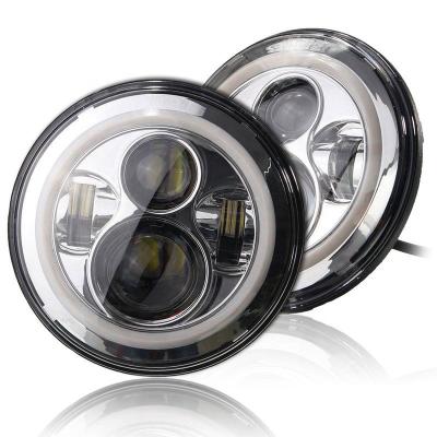 China Car parts Amber Color White Motorcycle jk daytime running round led headlight with angle eyes cowboy for sale