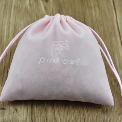 China Recyclable Custom Pink Cord Velvet Pouch With Embossed Logo for sale