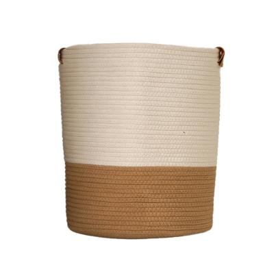 China Eco-Friendly Durable Foldable Cotton Large Rope Woven Handmade Household Laundry Storage Basket for sale