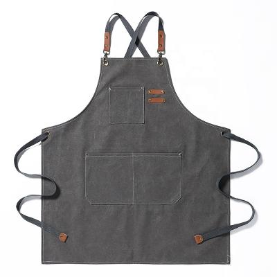 China Durable Leather Canvas Kitchen Aprons For Women Men Chef Stylist BBQ Apron Grill Restaurant Bar Shop Cafes Beauty Nails Studios Uniform for sale