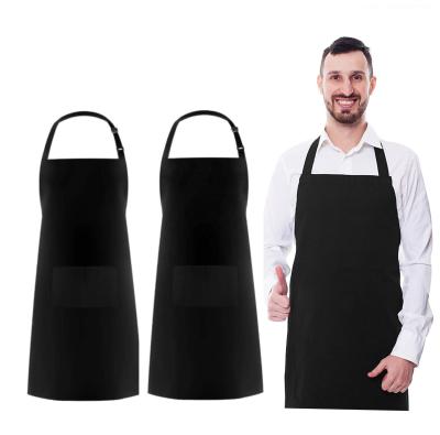 China Factory Wholesale Durable Custom Waterproof Chef Cafe Food Cooking Aprons Kitchen Cleaning Aprons Plain Black Cotton Polyester for sale