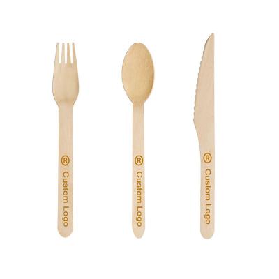 China Food Grade Disposable Wooden Cutlery Set Printing Product Wooden Fork Wooden Spoon Wooden Knife for sale