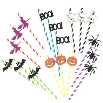 China Eco-Friendly Halloween Pumpkin Black Spider Bat Disposable Creative Paper Straws Eco-Friendly Paper Drinking Straws for sale