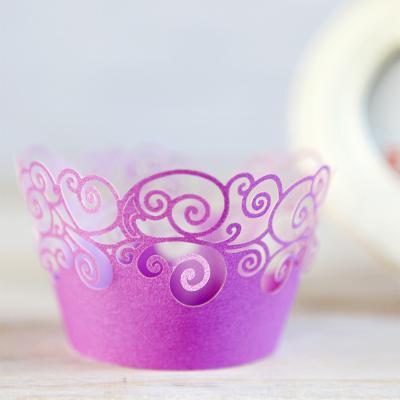 China Decor Disposable Decorating Wraps Cake Paper Cups Hollowing Out Adjustable Edges Lace Wrappers Cupcake Hollow Out Cake Liners for sale